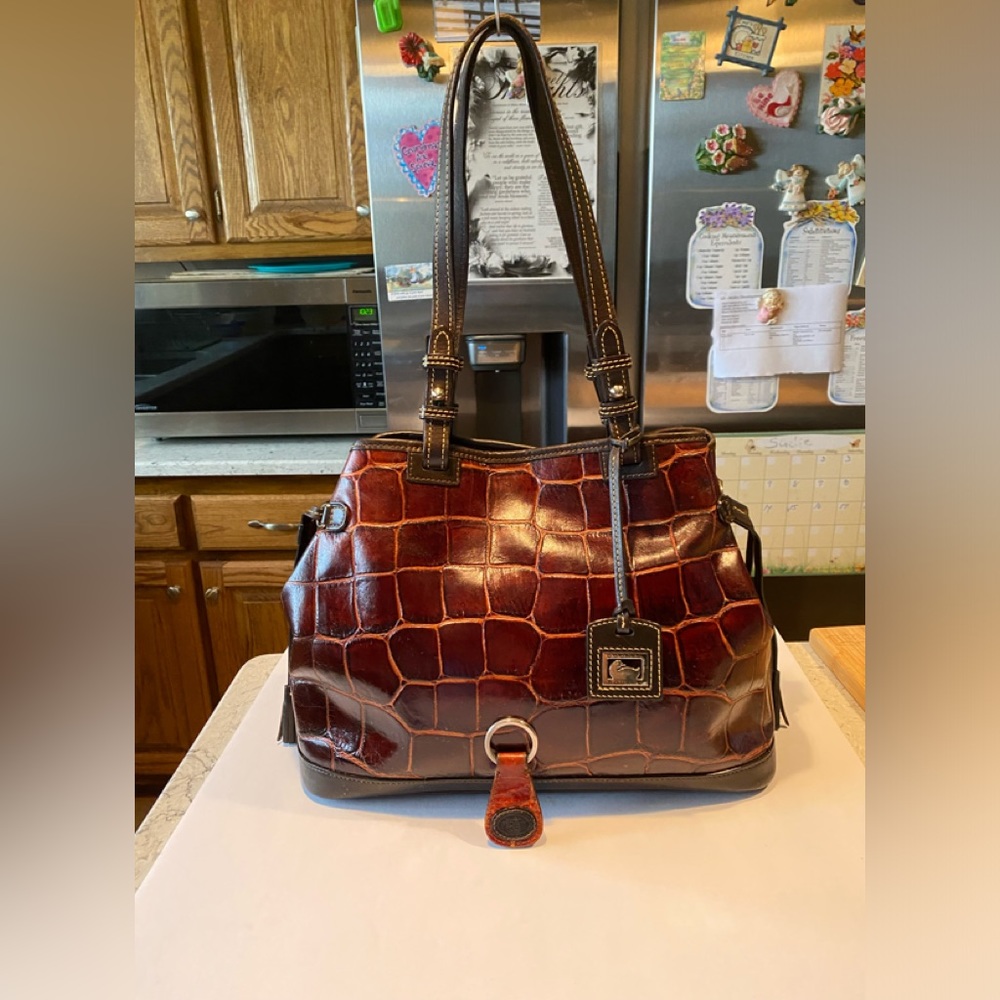 SOLD. Dooney Bourke Cognac Crocodile Emboss Leather Tote Shoulderbag, Key Fob